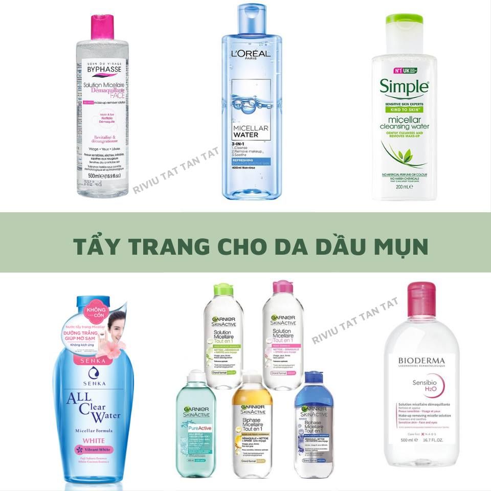 TẤT TẦN TẬT CÁC LOẠI NƯỚC TẨY TRANG DƯỚI 180K DÀNH CHO DA DẦU MỤN