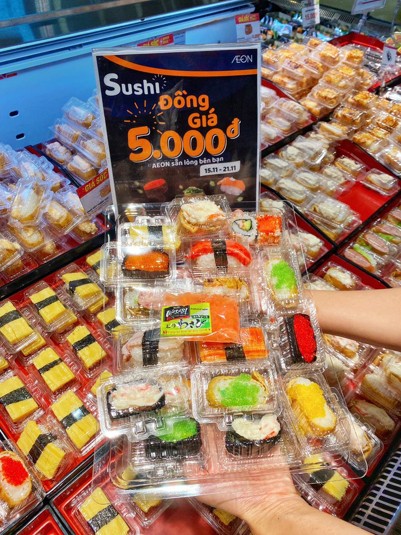 Rủ rê đám bạn “đỗ nghèo khỉ” càn quét SUSHI ĐỒNG GIÁ 5K ở Siêu Thị AEON.